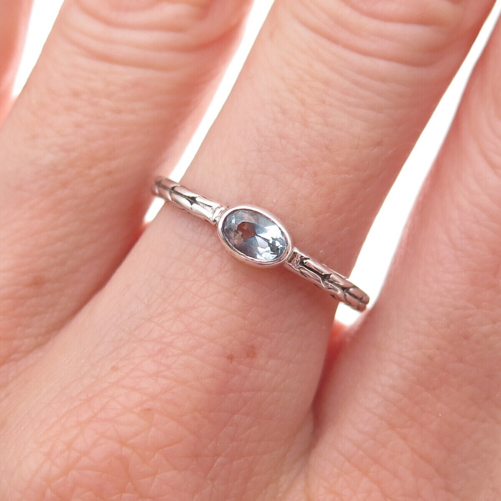 Annika Witt 925 Sterling Silver Vintage Real Blue Topaz Oxidized Ring Size 8